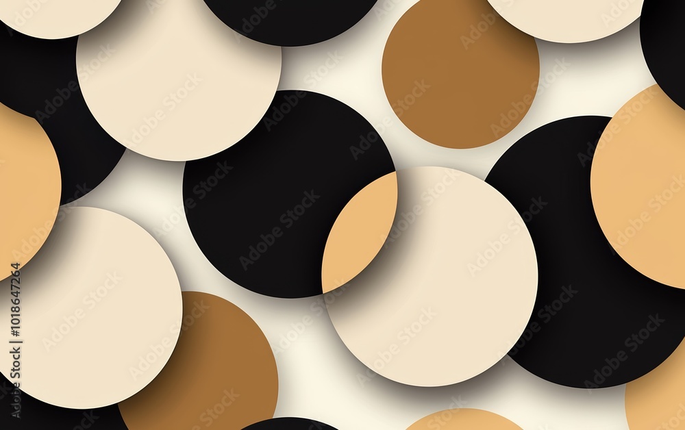 Poster overlapping circles in neutral tones, repeating symmetrically to create a dynamic and structured sea