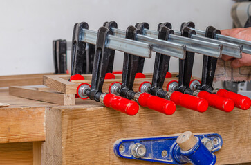 Carpentry clamps glue wooden frame