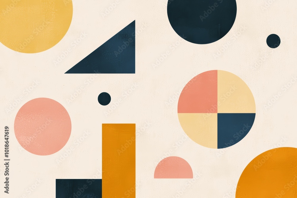 Poster simple abstract shapes in neutral tones, arranged randomly across a soft beige background for a subt