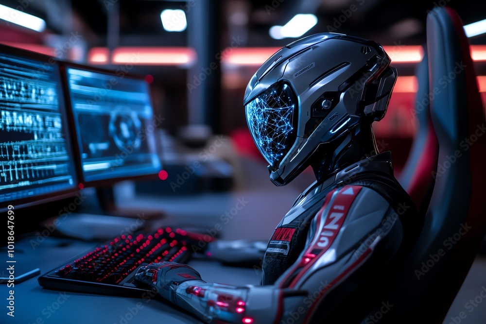 Aufkleber Futuristic lab where AI and quantum computing are used to develop tomorrowâ€™s solutions for scientific breakthroughs, symbolizing the power of advanced technology