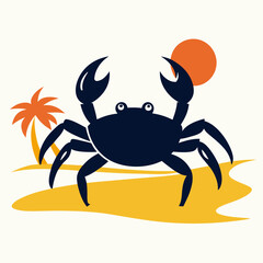 A crab walking on the beach silhouette vector illustration on white background