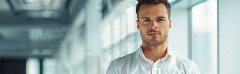 Obraz premium Professional Businessman in a Modern Office Space - Confident Male Executive in Corporate Environment