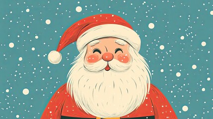 Cheerful Santa Claus with a White Beard and Red Hat Against a Blue Snowy Background