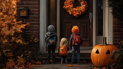 Obraz premium Kids Waiting to Trick or Treat Outside