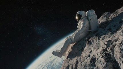 An astronaut floating outside a space station, gazing at the Earth below, outer space journey, solitude and wonder