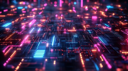 Fototapeta premium Abstract Futuristic Circuit Board with Neon Lights