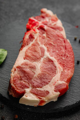 raw pork steak gourmet meat pork escalope dish tasty food background on the table rustic food top view copy space