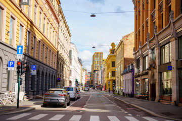 Bike lanes at Downtown Oslo Norway street view 2022