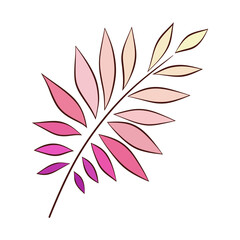 Exotic floral multicolored leaf isolated on a white background, vector. Botanical illustration of a twig with leaves. Graphic contour element for a holiday, icons, decorations, logo, decoration.