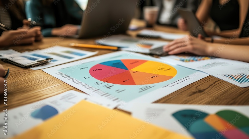 Poster collaborative business meeting with data visualization
