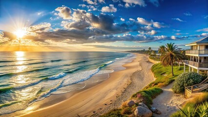 Beachfront panorama with morning coastal scenery