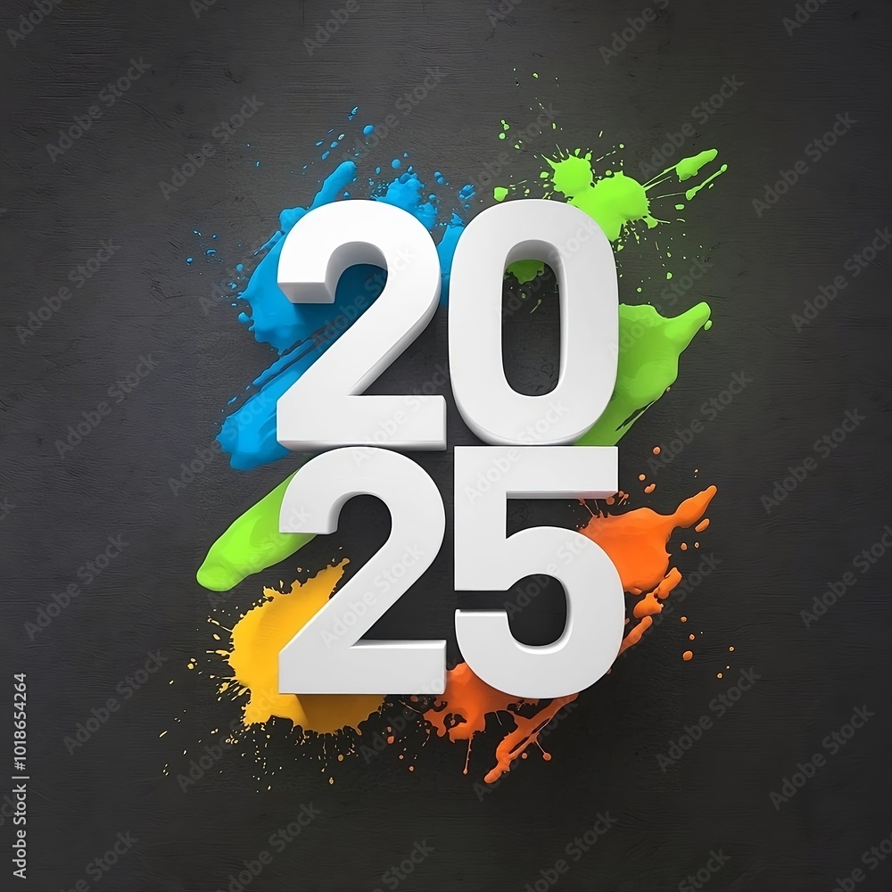 Fototapete colorful 3d numbers for 2025. a vibrant and modern image featuring the numbers 2025 in a 3d style, s