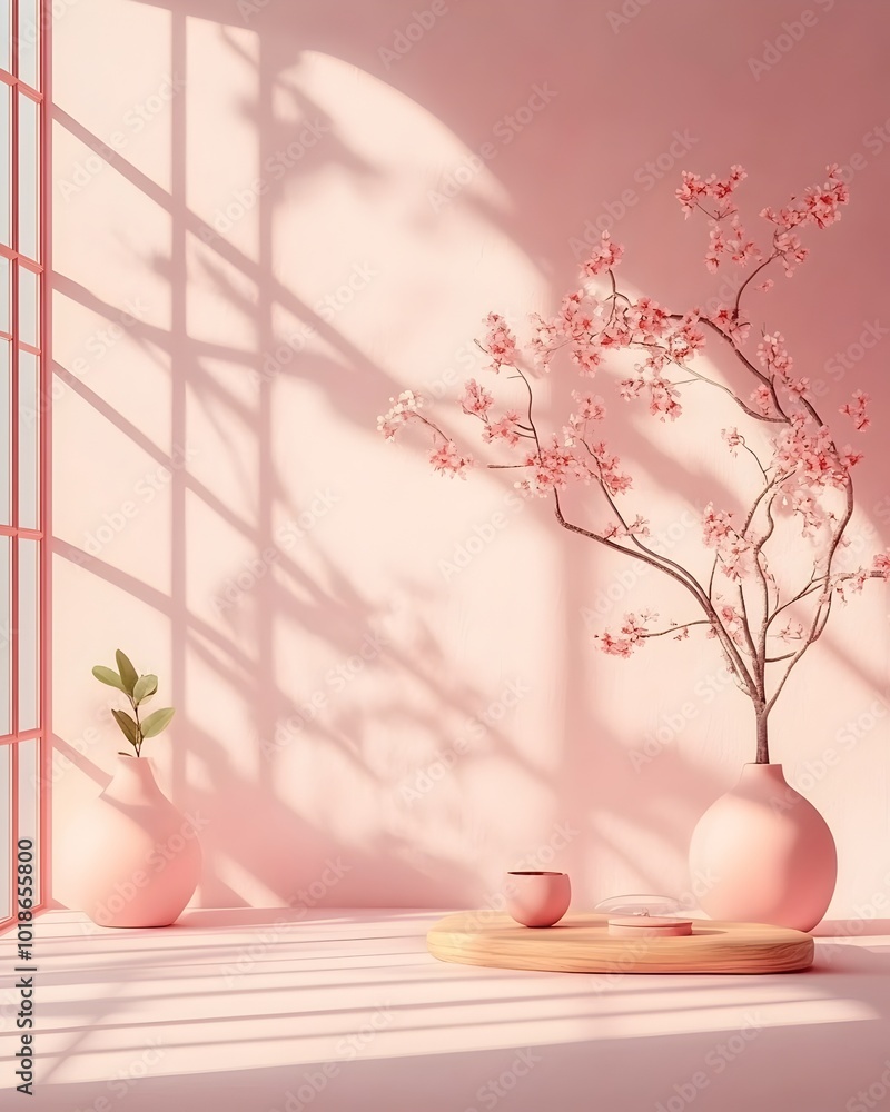 Poster tranquil and calming 3d studio space featuring a minimal design with a soothing pink color scheme un