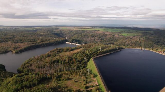 Aerial landscape panorama in the Harz mountains, Rappbode dam Bode river in Harz Mountains National Park, near Thale, Germany. Saxony-Anhalt , Germany