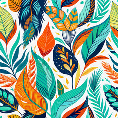 Seamless colorful fabric, created natural for feathers and leaves design.