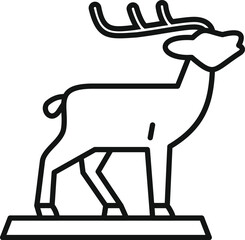Simple line drawing of a deer standing on a platform, as if part of a museum exhibit