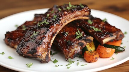 Deliciously Glazed BBQ Ribs with Colorful Vegetables