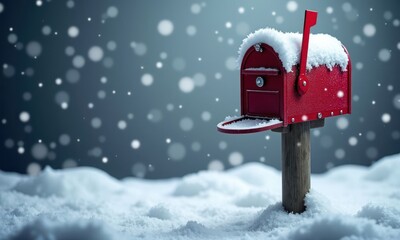 Snowy Christmas mailbox on festive background