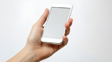 idea of a cell phone in hand on a white background  
