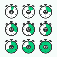 Timer, clock, stopwatch isolated icon set. Vector illustration. EPS 10
