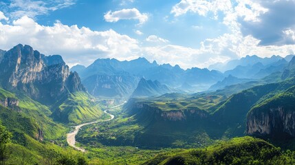 Fototapeta premium Majestic Mountain Landscape with Lush Green Valley