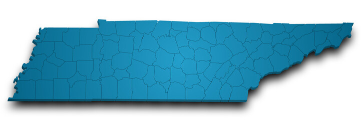 3d Tennessee map with color. United State of America, US, United State