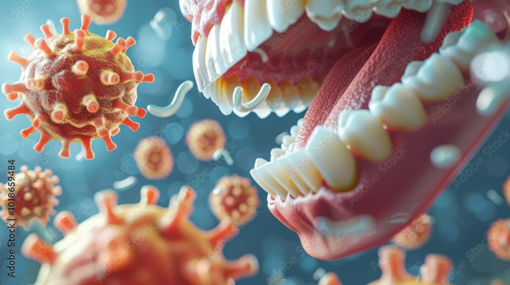 Poster a close up of a mouth with a virus in it