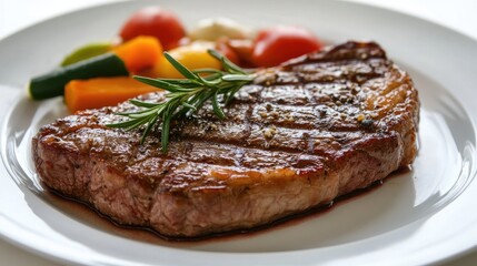 Grilled Steak with Colorful Vegetables on Plate