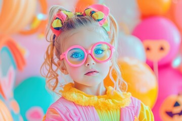 Fototapeta premium Charming Halloween costume contest showcasing vibrant kids’ outfits at a festive venue