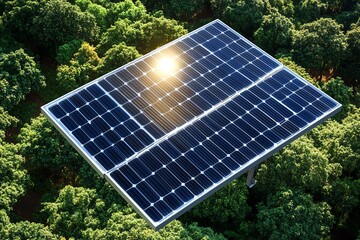 Hyper-realistic close-up of a solar panel in a rural setting, with the fine details of the panel reflecting sunlight, symbolizing the use of renewable energy in rural sustainability