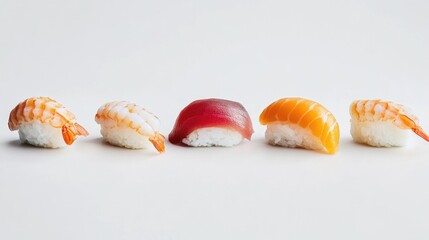 Assorted Sushi Selection on White Background