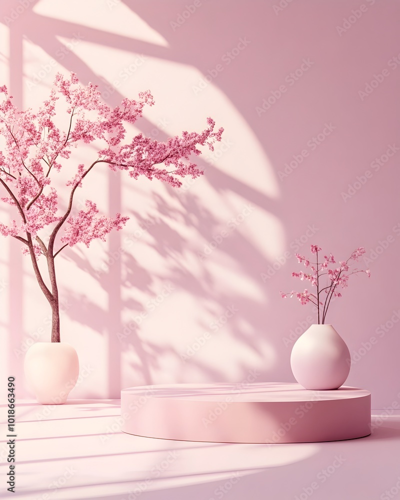 Poster tranquil 3d studio environment enveloped in a soothing lavender hue with a bare floor and wall frami