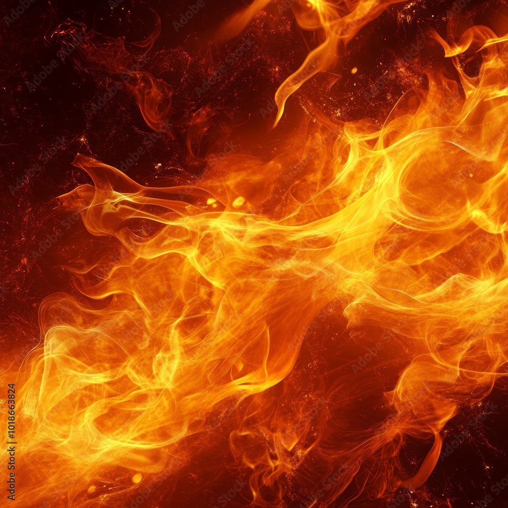 Poster dynamic flames create a mesmerizing display of orange and yellow light.