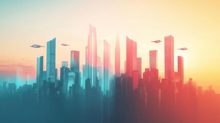 Fototapeta premium A futuristic cityscape with flying cars, towering skyscrapers, and neon lights, scifi future, technology and innovation