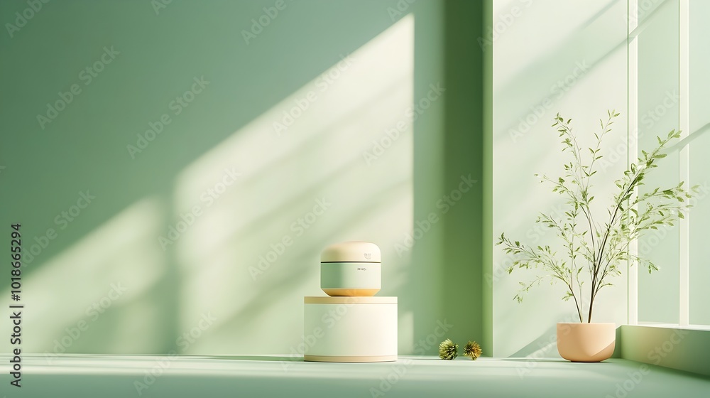 Poster minimal 3d studio room setting with an olive green backdrop bare walls and an empty floor featuring 