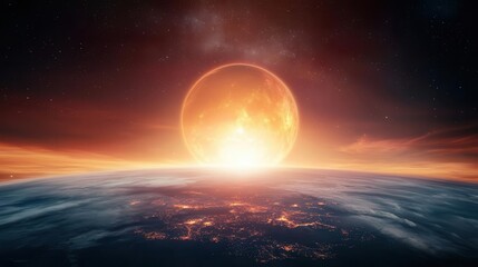 Obraz premium A spaceship breaking through the atmosphere of an alien planet, glowing cities visible below, space exploration, futuristic adventure