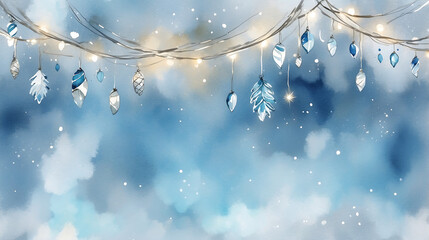 Delicate watercolor strokes with silver and blue accents on a soft background. Background