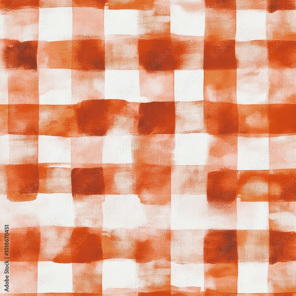 Poster abstract orange and white checked pattern with blurred edges and vivid colors.