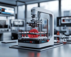 3D bioprinter creating a functional organ layer-by-layer in a futuristic lab, bioprinting, biomedical engineering