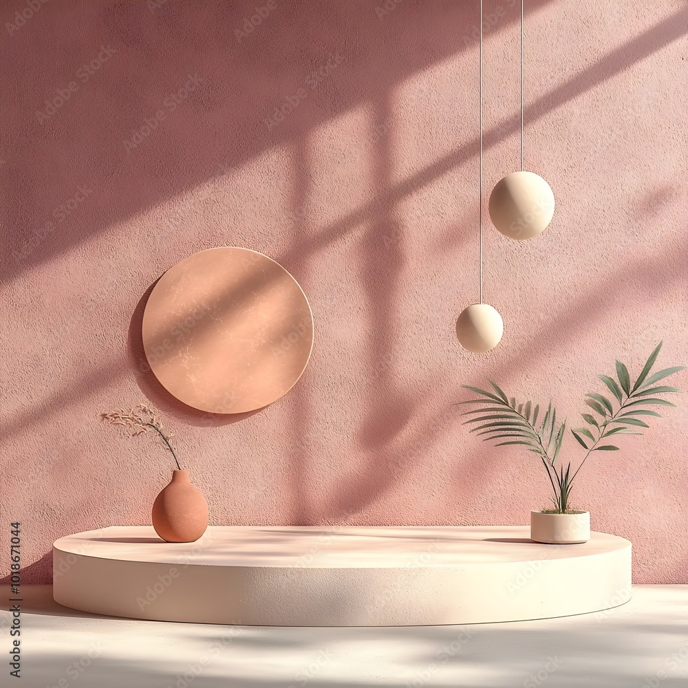 Poster mauve minimal 3d studio scene with podium window shadow and natural lighting for product mockup disp