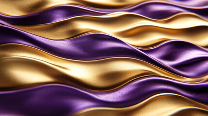 Abstract texture of flowing purple and gold fabric in wavy patterns