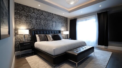 Fototapeta premium Modern Luxurious Bedroom with Elegant Décor