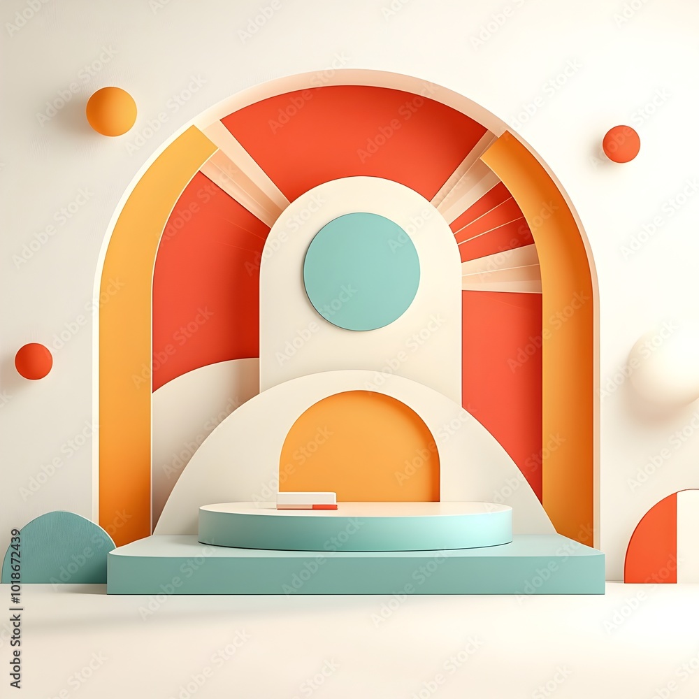 Aufkleber a minimalist 3d interior space featuring a geometric pattern wall a floating product display pedesta