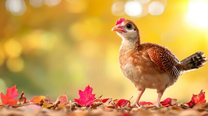 Obraz premium Cute Turkey Among Colorful Fall Leaves