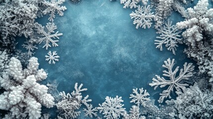 White Snowflakes Arranged Around Blue Background