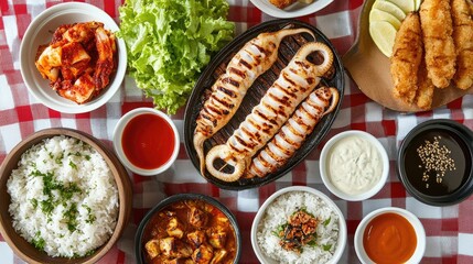 Delicious Array of Grilled Seafood and Dishes