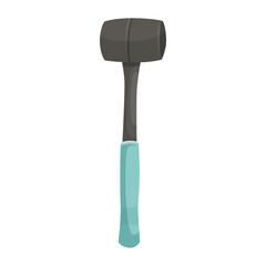 A hammer with a turquoise handle, cartoon style, on a white background. Vector illustration