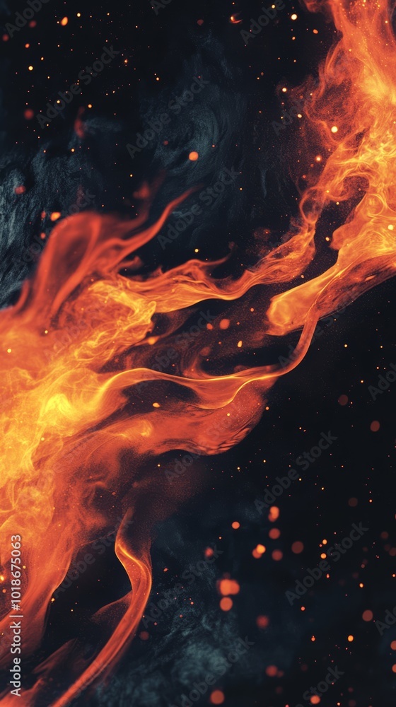 Poster dynamic flames dance against a dark background, creating an intense visual spectacle.