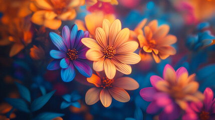 Colorful blooming flowers with vibrant hues in a lush garden setting during springtime