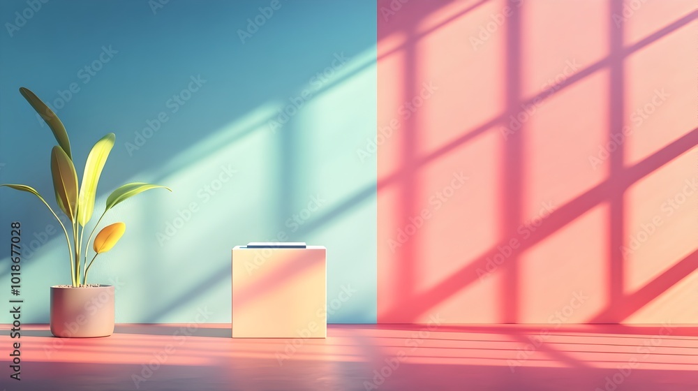 Aufkleber futuristic 3d studio room with a vibrant fuchsia background an empty floor and wall and a product po
